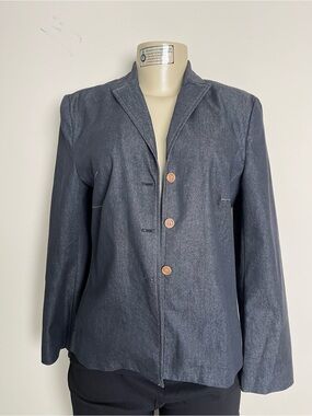 Chapter Slate Blue Three-Button Jean Blazer